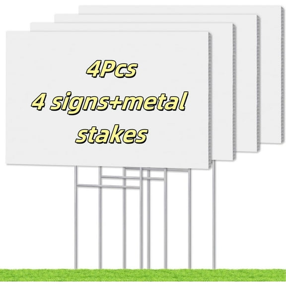 Blank Yard Signs,4 Pack 17 x 12 Inches White Plastic Sign,Custom Yard Sign for Outside Birthday for Yard Sign Outdoor,Guidepost,Party