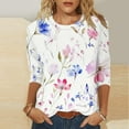 thumbnail image 2 of CYMMPU 3/4 Sleeve Blouses for Women Dressy Casual Spring Tops Flower Pattern Fall Trendy Shirts Crew Neck Tunic Tops Loose Fit Lightweight Basic Tees S, 2 of 5