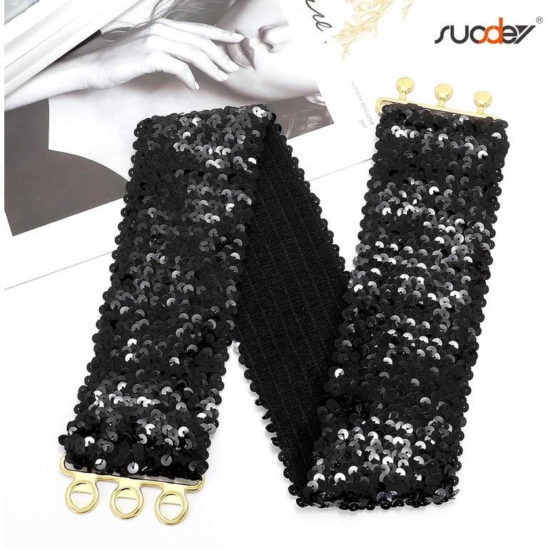 Sequin Elastic Wide Belts for Women Sparkly Glitter Stretch  display picture 1
