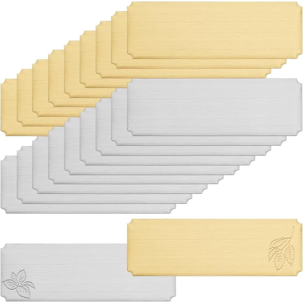 30 placas de identificación grabadas con láser, en blanco, 2 colores, marco de acero inoxidable para etiquetas de identificación, etiqueta decorativa.