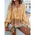 thumbnail image 4 of Women'S Casual Boho V Neck Top Loose Floral Printed Long Sleeve Beach Shirts Blouses Yellow XL, 4 of 8