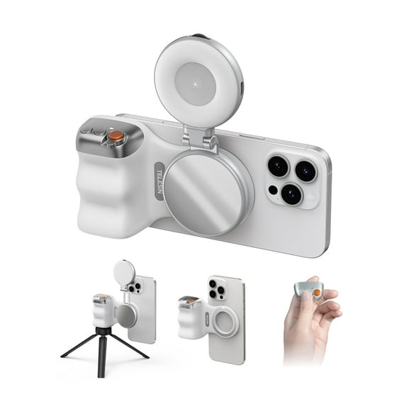Creator Kit TELESIN Fun Shot con empuñadura magnética para cámara de teléfono y luz magnética C03 para selfies (plateada)