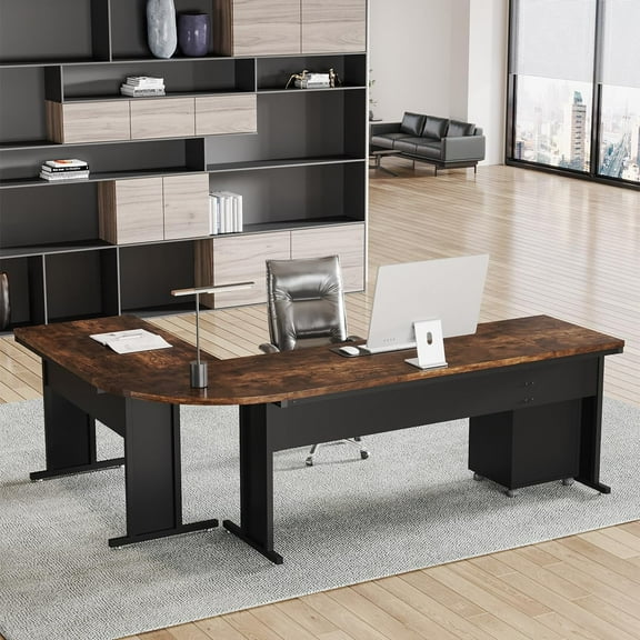 Tribesigns 83 Inch L-Shaped Office Desk, Large Executive Computer Desk with 3-Drawer File Cabinet, Industrial Corner Desk with Storage Drawers, Business Furniture Work Desk for Home Office (Brown)