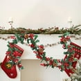 thumbnail image 2 of Christmas Holly Garland with Red Berries Pinecones, Artificial Rustic Greenery Hanging Garland for Holiday Mantel, Home Table, Christmas Party Decoration, 2 of 6