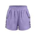 thumbnail image 4 of ZHYou No Boundarie Womens Casual Summer Shorts High Waist Elastic Waist Loose Fit Button Side Shorts with Pockets Purple Size XL, 4 of 5