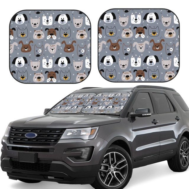 Fotbe Cute Dog Faces Juego de 2 Piezas de Parasoles para Parabrisas | Bloqueador Solar para Auto | Accesorios Plegables para Protección Solar Interior-Large
