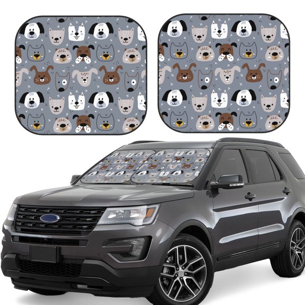 Fotbe Cute Dog Faces Juego de 2 Piezas de Parasoles para Parabrisas | Bloqueador Solar para Auto | Accesorios Plegables para Protección Solar Interior-Medium