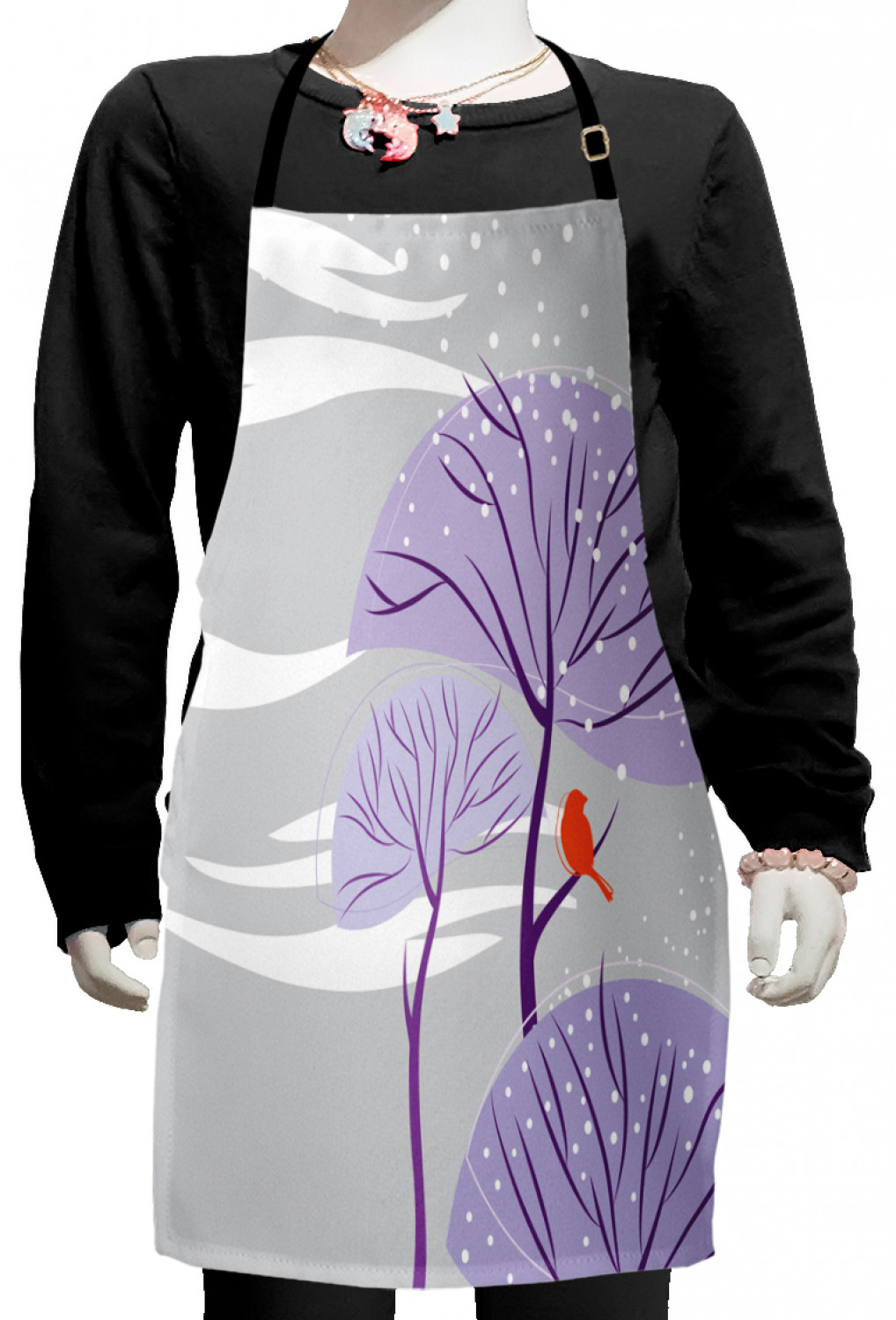 Winter Kids Apron, Seasonal Conceptual Artwork Purple Trees Snowy ...