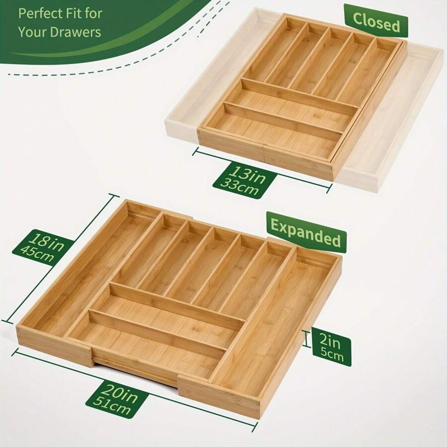 NTGFU Bamboo Expandable Drawer Organizer, 7-9 Slots Adjustable Kitchen Drawer Organizer for Large Cooking Utensils Cutlery, Kitchen Drawer Organization
