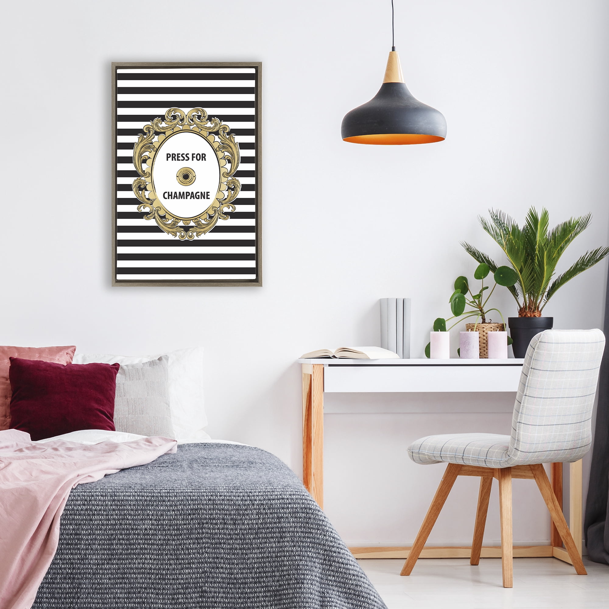 Stupell Industries Press For Champagne Celebration Brown Framed Floater Canvas Wall Art, design by Martina Pavlova