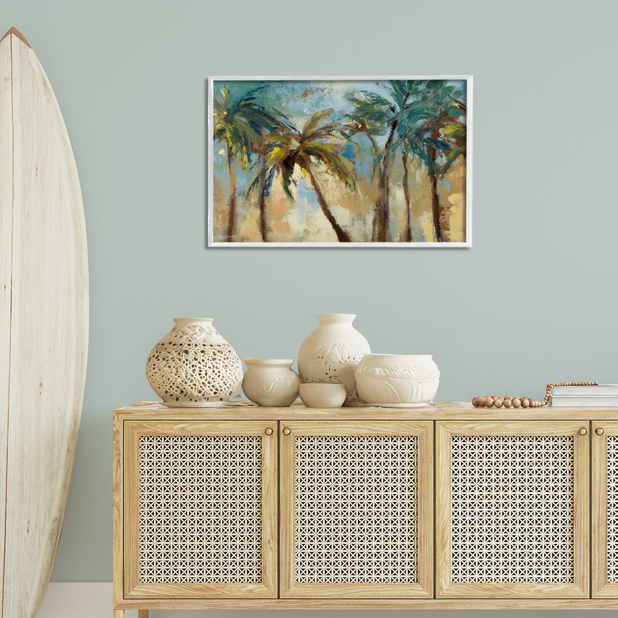 Stupell Industries Abstract Brushed Palms Botanical & Floral Painting White Framed Art Print Wall Art, 30 x 20