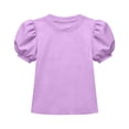 thumbnail image 6 of Ugoldhm Girls' Puff Sleeve Crew Neck T-Shirt Solid Color Loose Fit Casual Tee for Ages 5-15, School & Summer Wear, 6 of 6
