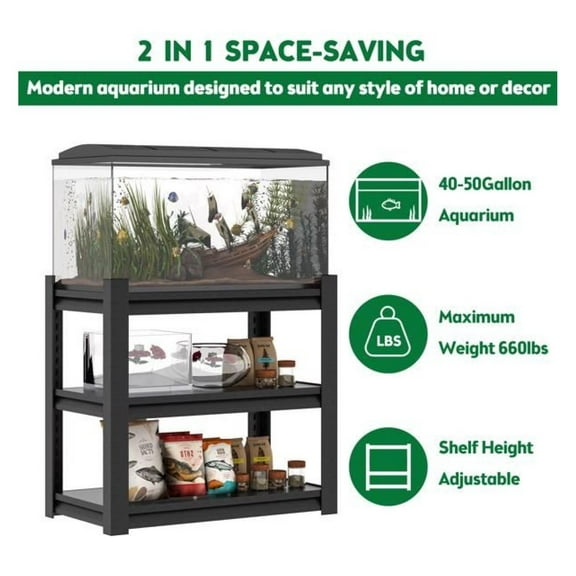 40-50 Gallon Fish Stand - Metal Aquarium Stand, 31.5 "L x 18 "W x 34"H Adjustable Heavy Duty Reptile Stand, Adjustable 3-Tier Fish Rack Shelf for Home Office, Not Included