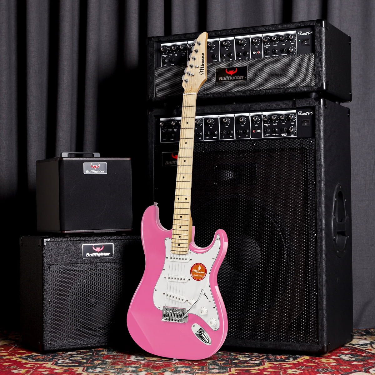 39 Inch Electric Guitar, Full Size Solid Body S-S-S Pickups 6 Strings Beginner Guitar Kit With Gig Bag, Strap, Tremolo Arm, Cable & Picks MS100 -Pink