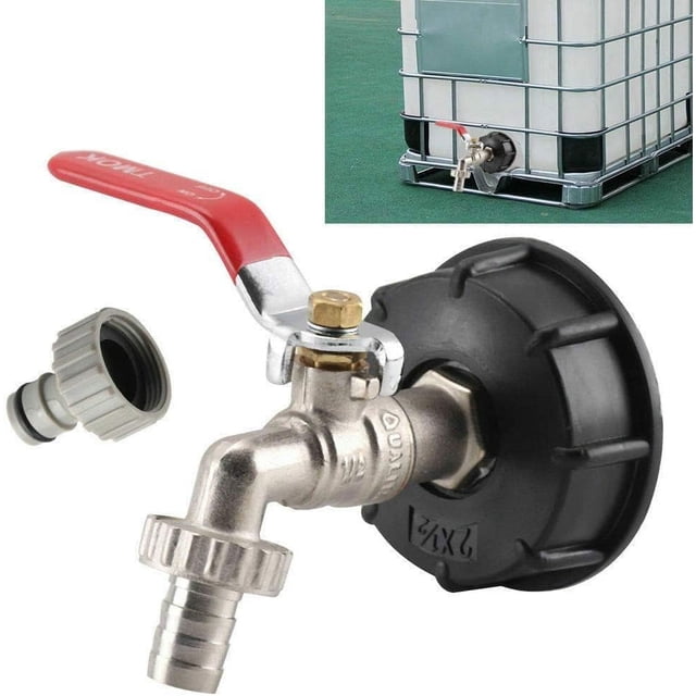 Adaptador de grifo para tanque IBC de 1/2", grifo de conexión rápida para tanque de agua de jardín de rosca gruesa para mangueras de 1/2" y 3/4", válvulas de repuesto de latón