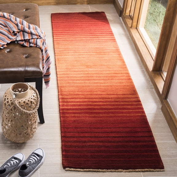 SAFAVIEH Tibetan Dymphna Striped Wool Runner Rug, Rust, 2' x 8'