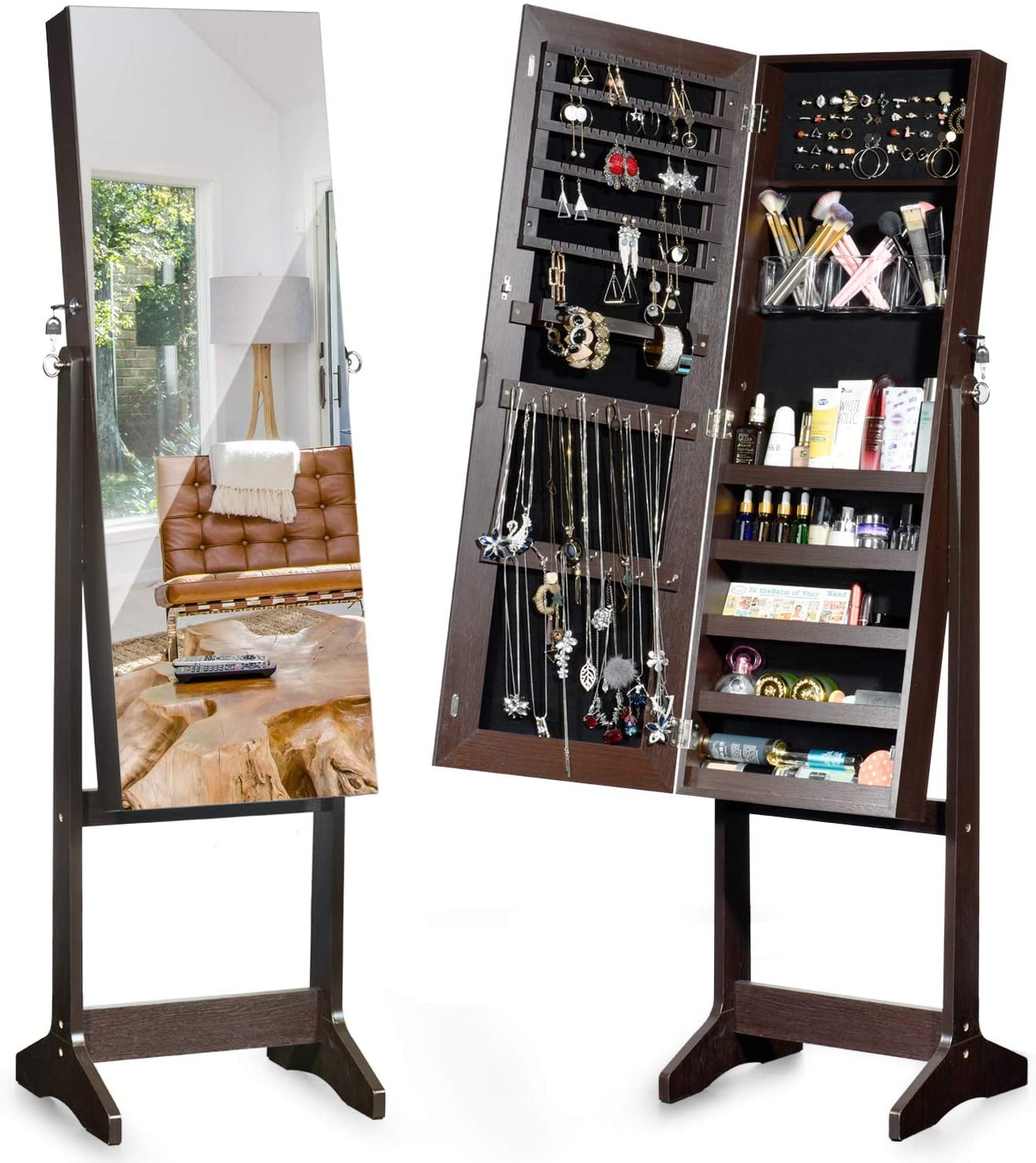 TWING Jewelry Cabinet with Full Screen Mirror,Standing ...