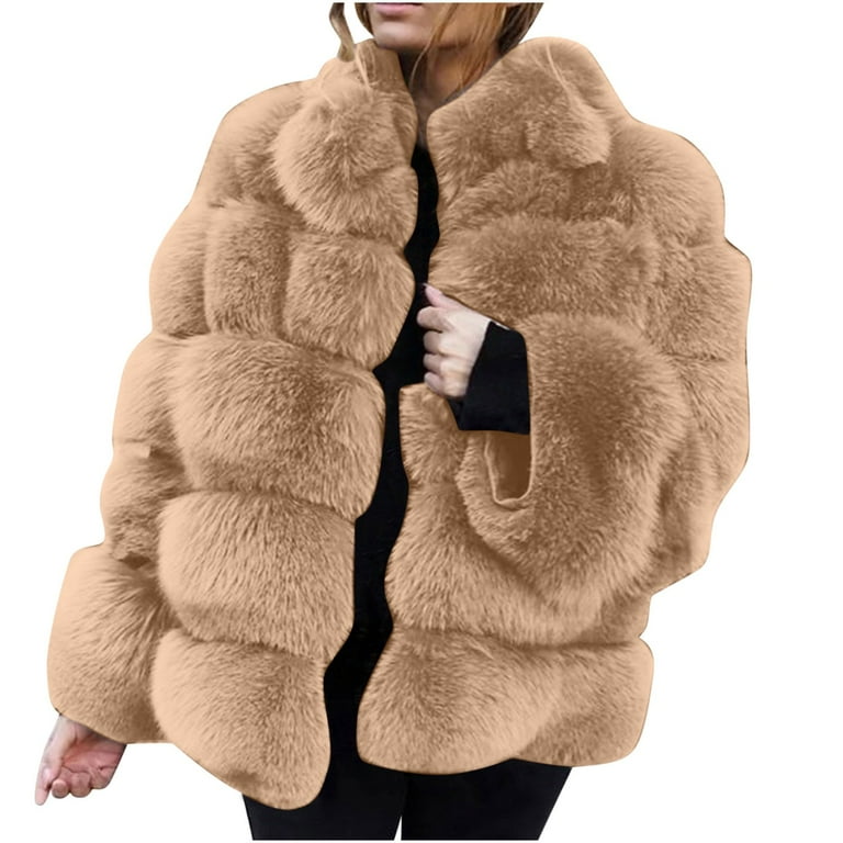 HBYJLZYG Oversized Faux Fox Fur Plush Coats Jacket Tops