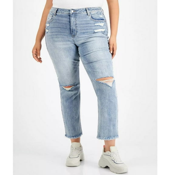 Tinseltown Trendy Plus Size Slim Straight-Leg Cropped Jeans, Blue, 20W