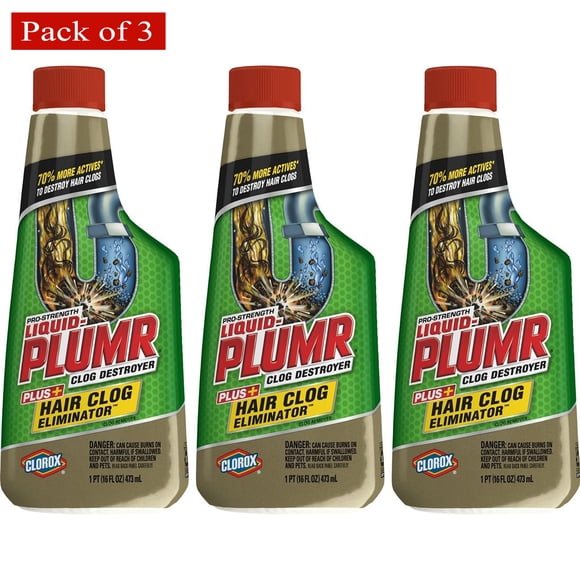 Liquid-Plumr Hair Clogs, 16 Ounces (Pack of 3)
