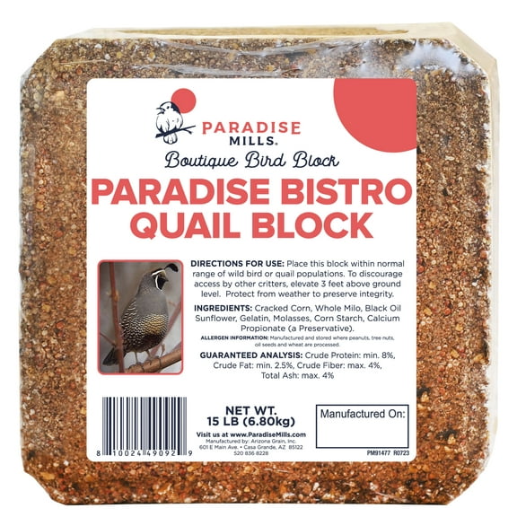 Paradise Mills Quail Bird Food Block, 15 lb, Each, New, Formulated for All Birds