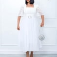 thumbnail image 3 of AURA Plus Size Women 2026 Summer Square Neck Chiffon Splicing Beaded A Line Midi Dress with Belt, 3 of 9