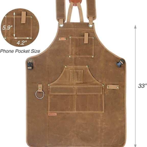 Woodworking Apron for Men, with 9 Tool Pockets, Durable Waxed Canvas Work Apron for Woodworkers Carpenters Blacksmiths (Brown -Waxed Canvas Apron)