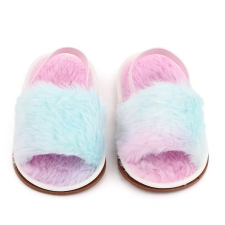 

Spring Autumn Baby Girls Sandals Coral Fleece Elastic Back Strap Flats Shoes Rubber Sole Infant Toddler Kids Slippers F M