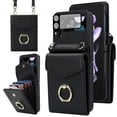 thumbnail image 1 of Allytech Galaxy Z Flip 4 Case + 1 Pcs Camera Lens Screen Protector, Multiple Cards Holder Ring Stand Crossbody Shoulder Strap Wallet Case Cover for Samsung Galaxy Z Flip 4 5G - Black, 1 of 9