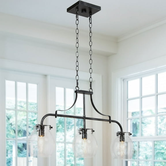 LNC Modern Farmhouse Black 3-Light Linear Chandelier with Glass Shade,25-in L