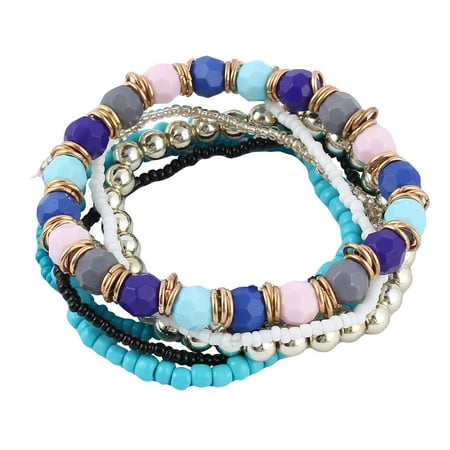 - Women Plastic Multilayer Design Stretchy Beads Beach Bracelet Bangle Decor Blue