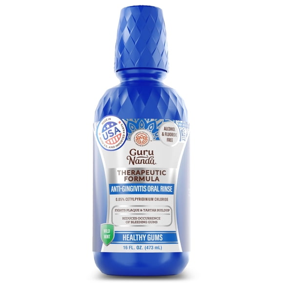 Enjuague bucal GuruNanda, enjuague bucal antigingivitis, menta silvestre, 480 ml