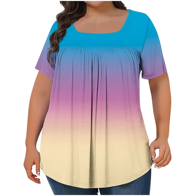 SwiftWear Women's Plus Size Gradient Color Oversized Tunic Tee – Casual Short Sleeve Spring-Summer Top with Everyday Versatility