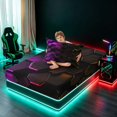 thumbnail image 4 of Manfei Purple Gold Neon Honeycomb Twin Sheets, Glowing 3D Hexagon Bedding, Black Reversible 3-Piece1 Flat Sheet + 1 Fitted Sheet + 1 Pillowcase, 4 of 6