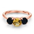 thumbnail image 3 of Gem Stone King 18K Rose Gold Plated Silver Yellow Citrine and Black Onyx Engagement Ring for Women | 1.75 Cttw | Round 6MM | Gemstone November Birthstone | Size 8, 3 of 6