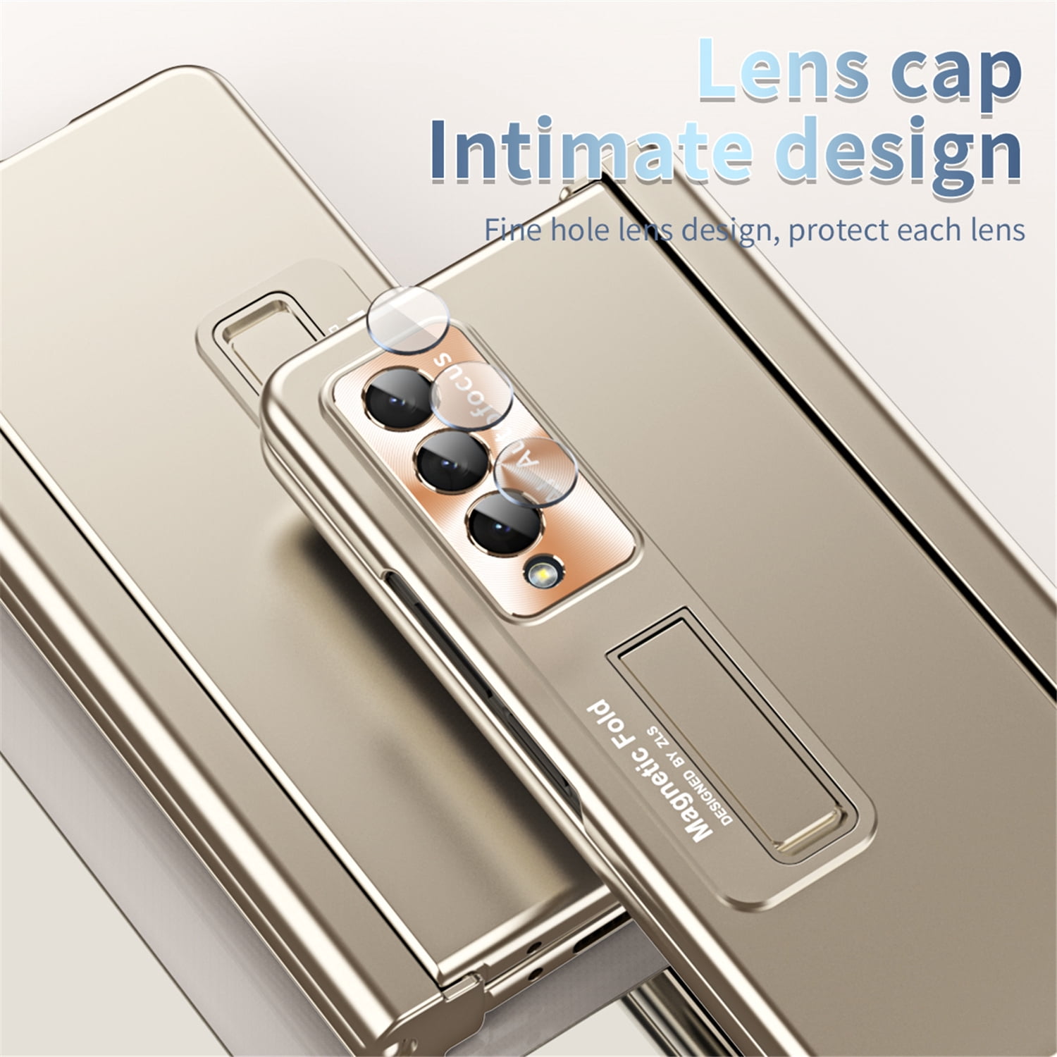 Allytech for Samsung Galaxy Z Fold 4 Case with S Pen Holder, [Come with S Pen Fold Edition] Drop Proof Kickstand All-inclusive Plating Folding Phone Case Cover for Samsung Z Fold 4 5G 2022, Gold