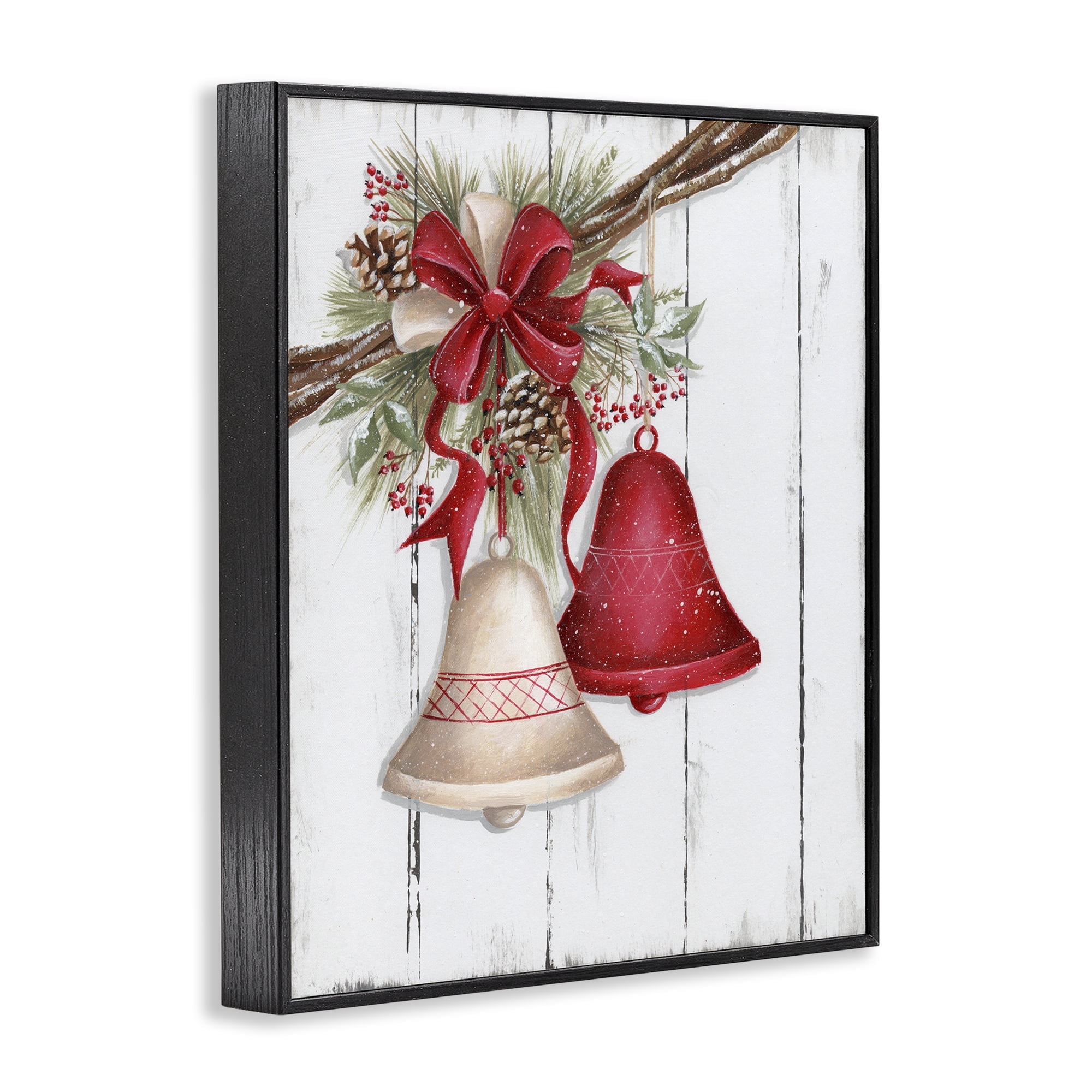 Stupell Industries Rustic Winter Bells Holiday Painting Black Framed Art Print Wall Art, 24 x 30
