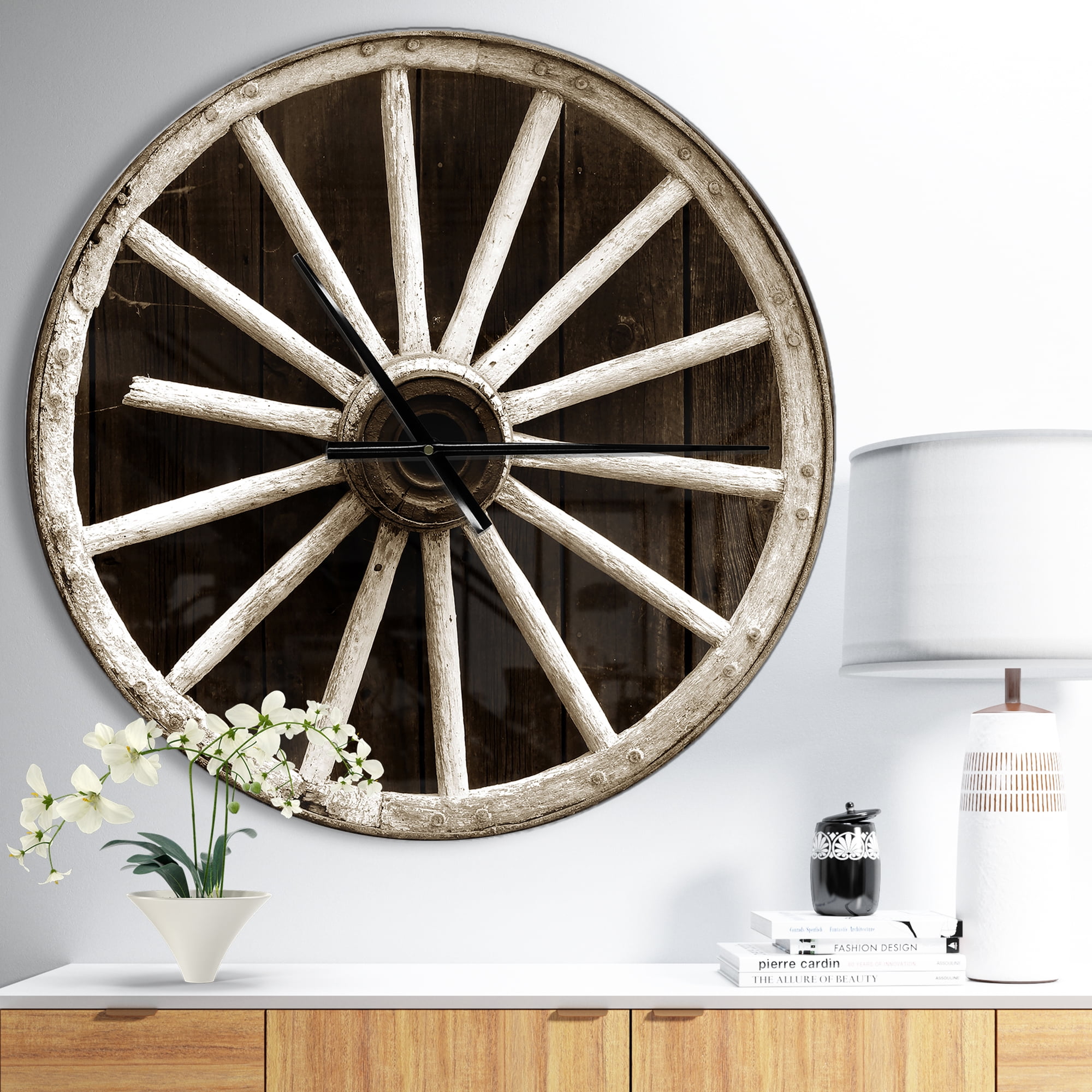 DesignArt Sepia Country Wagon Wheel Clock Large Wall Clock Walmart Canada