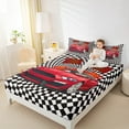 thumbnail image 4 of Manfei Red Racing Car Bed Sheets Set Twin Size, Checkered Flag Bedding Twin Size, Extreme Sports Twin Sheet Sets, Microfiber Bedroom Decoration, 3-Piece, 4 of 7