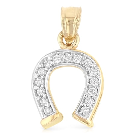 14K Yellow Gold Cubic Zirconia CZ Lucky Horseshoe Charm Pendant For Necklace or Chain