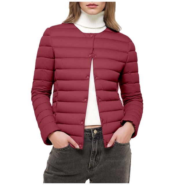 RXMEKW Down Jacket for Women Lightweight Winter Coat with V-Neck and Wavy Hem Short Puffer Jacket for Cold Weather