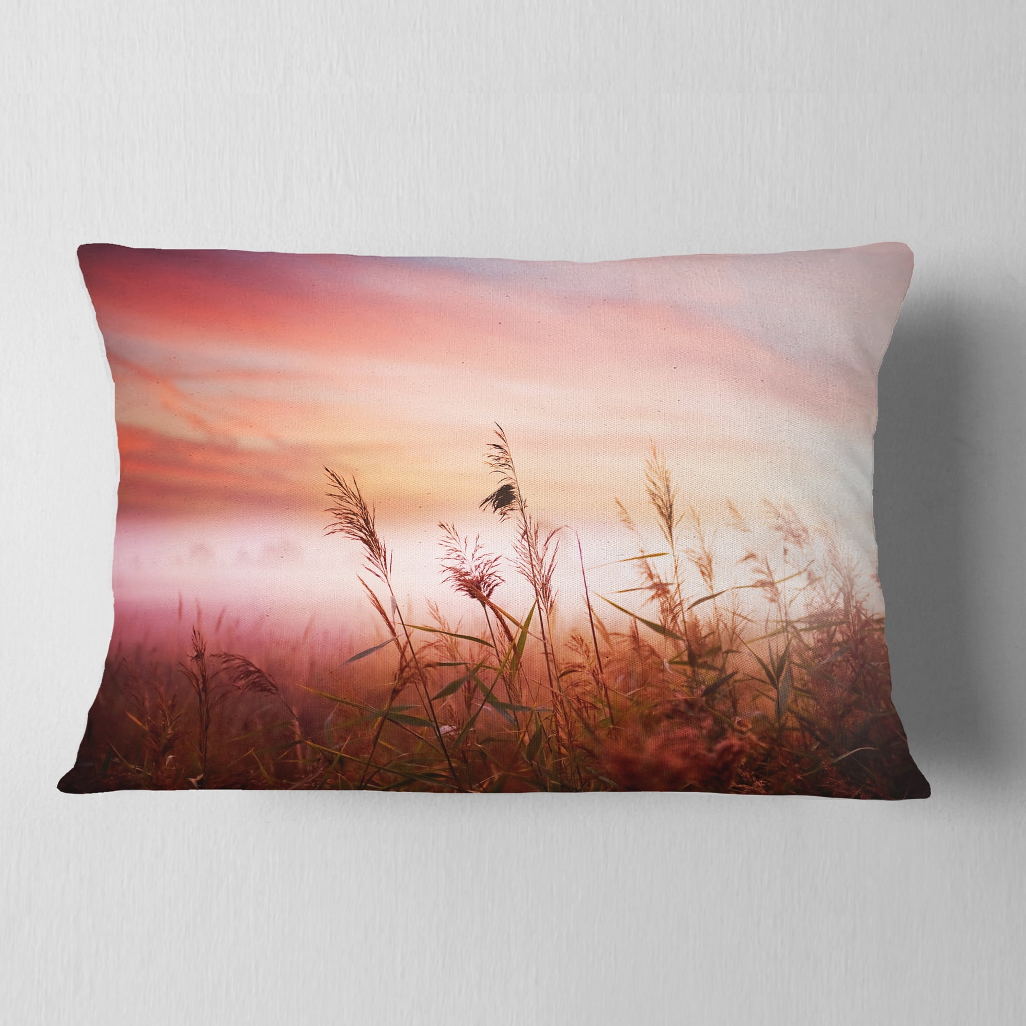 Designart Foggy Land with Early Morning Mist - Landscape Printed Throw Pillow - 12x20
