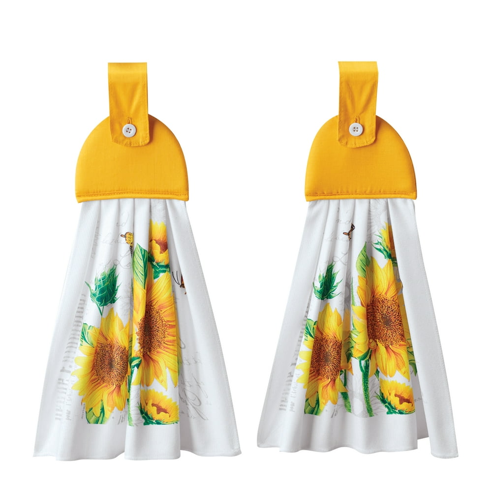 Cheerful Bright Sunflower Hanging Towels Set of 2 Home Linens