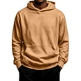 thumbnail image 4 of Men's Kangaroo Pocket Hoodie Hooded Long Sleeve Solid with Warm Cozy Soft Touch Pullover Basic Top for Fall Winter Everyday Wear and Weekend Outings Camel 2XL, 4 of 4