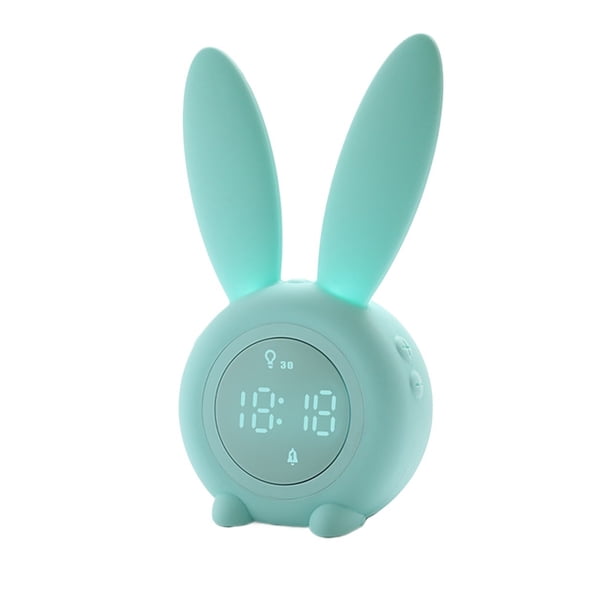 Reloj despertador digital for niños, con forma de conejo, luz nocturna, control táctil y función de repetición.