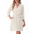 thumbnail image 2 of JWD Womens Waffle Wrap Robe V Neck Tie Waist 3/4 Sleeve Lounge Nightgown Soft Sleepwear Light Apricot XL, 2 of 6