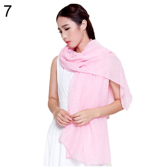 Opolski Women\'s Fashion Long Cotton Linen Wrap Scarf Shawl Solid Color Stole Pashmina