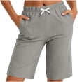 thumbnail image 5 of Women's Elastic Waist Knee Length Sleep Shorts Straight Relaxed Fit with Side Pockets Shorts for Women Gray S, 5 of 7