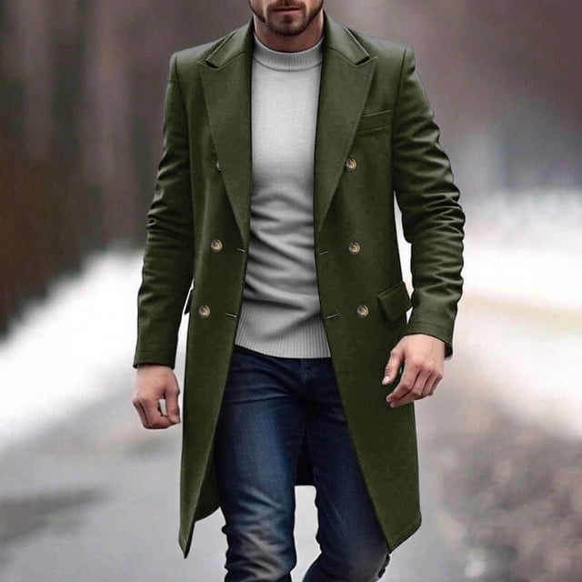 Ceisia Men's Slim Fit Double-Breasted Wool-Blend Long Wool Coat Gift