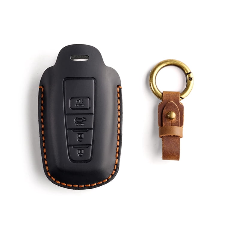 Genuine Leather 4-Button Key Fob Cover – For 2017-2019 Toyota Highlander, Avalon, Camry, RAV4, Corolla – Brown